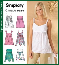 4127 SIMPLICITY SWEET STRAPPY OR NOT EMPIRE BABY DOLL EZ TOPS PATTERN 6-20 2 SIZES
